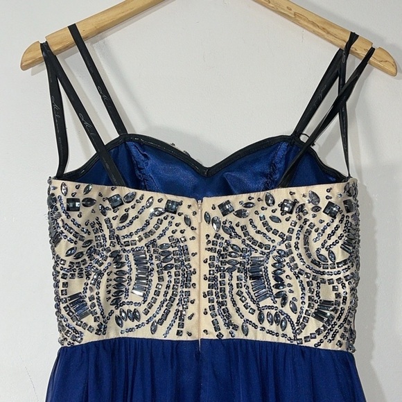 Milano Formals Long Navy Chiffon Crystal Embellished Prom Dress Gown size 2 - Picture 11 of 17